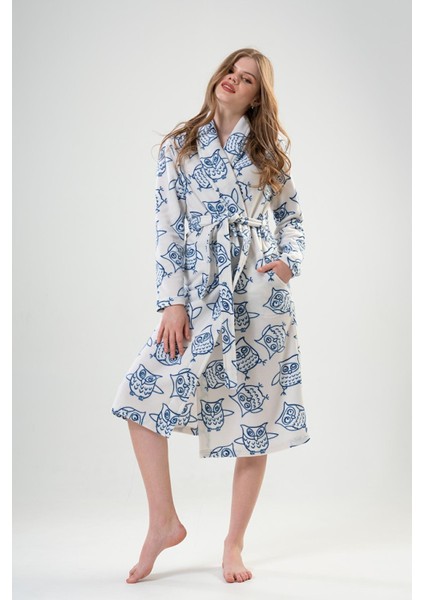 Kadın Polar Şal Yaka Sabahlık – Baykuş Desenli Beyaz Model C8T2N0102 modelleri