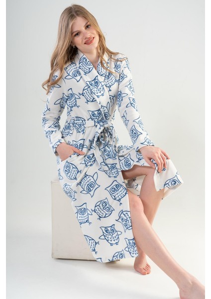 Kadın Polar Şal Yaka Sabahlık – Baykuş Desenli Beyaz Model C8T2N0102 fırsatları