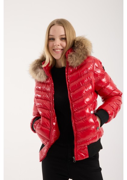 KADIN KISA ÇIKARILABİLİR KÜRK KAPŞONLU DOLGULU SU İTİCİ ŞİŞME MONT 8637