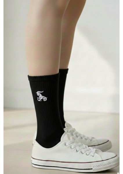 Oğlak Burcu Nakışlı Astrolojik Casual Yazlık Kışlık Pamuklu Unisex Siyah Beyaz 2 Çift Çorap Seti fiyatları