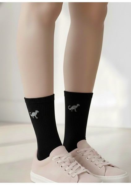 Dinazor T-Rex Nakışlı Siyah ve Beyaz Eğlenceli Yazlık Kışlık Pamuklu Unisex Tekli Çorap fiyatları