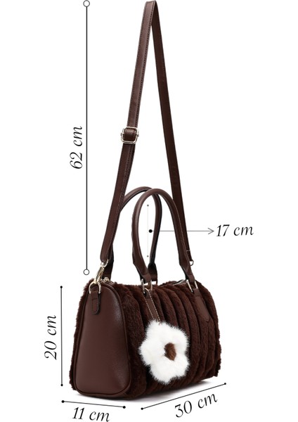 Kadın Kahverengi Uzun Askılı Aksesuarlı Peluş Omuz Çantası 25WBD2673PH fiyatları