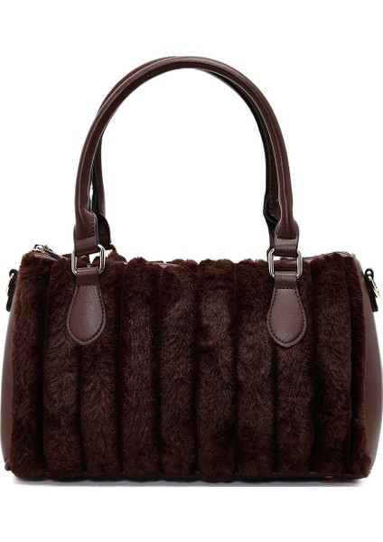 Kadın Kahverengi Uzun Askılı Aksesuarlı Peluş Omuz Çantası 25WBD2673PH fırsatları