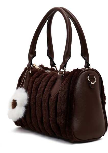 Kadın Kahverengi Uzun Askılı Aksesuarlı Peluş Omuz Çantası 25WBD2673PH indirimleri