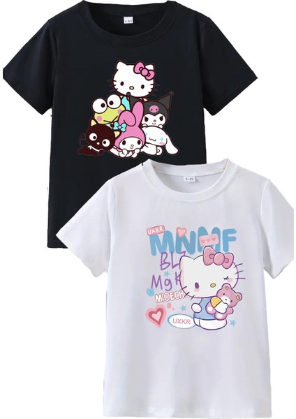 2li Kaliteli Pamuk Penye Kız Çocuk Baskılı Tshirt 5 6 7 8 9 10 11 12 13 14 Yaş Hello Kitty