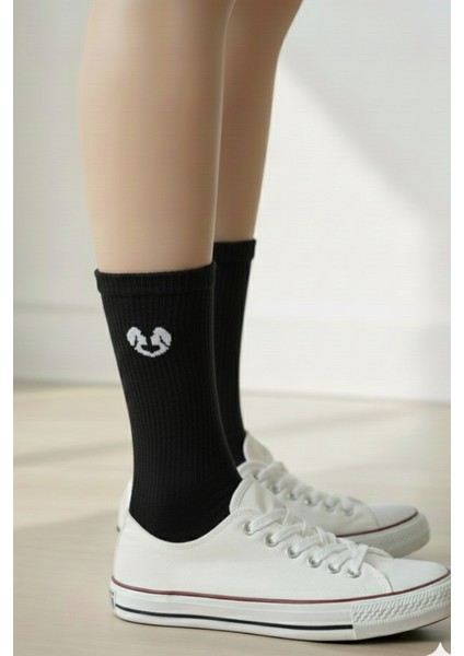 Ikizler Burcu Nakışlı Pamuklu Yazlık Kışlık Hava Alan Siyah Beyaz 2 Çift Soket Çorap Seti fiyatları