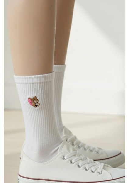 Unisex Tom ve Jery Nakışlı Pamuklu Yazlık Kışlık Siyah Beyaz Eğlenceli Jerry Soket Çorap Seti fiyatları