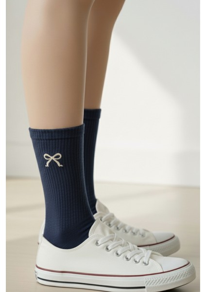 Renkli Fiyonk Kurdele Nakışlı Yazlık Kışlık Kadın Pamuklu Casual 2 Çift Anneler Günü Çorap Seti fiyatları