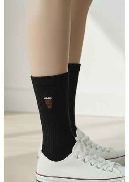 Kahve Detay Nakışlı Yazlık Kışlık Casual 4 Çift Çorap Seti modelleri