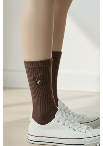 Kahve Detay Nakışlı Yazlık Kışlık Casual 4 Çift Çorap Seti indirimleri