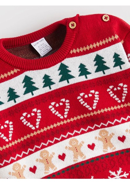 Baby Kırmızı Bisiklet Yaka Triko Yılbaşı Temalı %100 Pamuk Kız Bebek Kazak ve Tayt modelleri