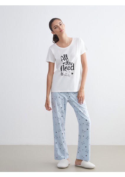 Hilfa Yeni Sezon Büyük Beden Bisiklet Yaka Baskılı Kadın Pijama Takımı modelleri