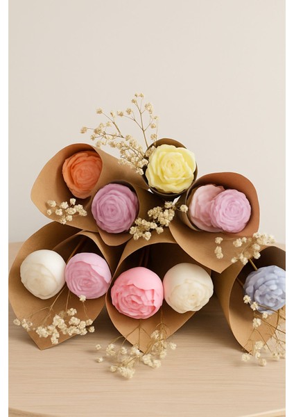 El Yapımı Söz,nişan,kına,düğün,nikah Için Hediyelik Çiçek Mum Buketleri 10'lu Paket