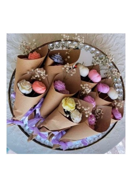 El Yapımı Söz,nişan,kına,düğün,nikah Için Hediyelik Çiçek Mum Buketleri 10'lu Paket fiyatları