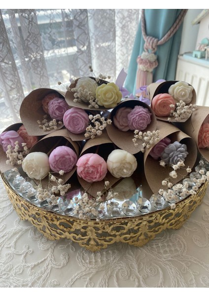 El Yapımı Söz,nişan,kına,düğün,nikah Için Hediyelik Çiçek Mum Buketleri 10'lu Paket modelleri