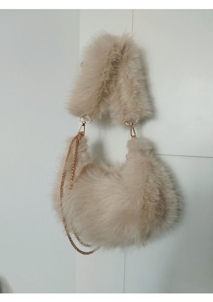 Vintage Peluş Kürk Model Sonbahar, Kış Tote Bag Kadın El, Omuz, Çapraz Çanta
