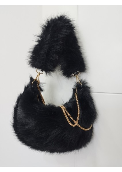 Vintage Peluş Kürk Model Sonbahar, Kış Tote Bag Kadın El, Omuz, Çapraz Çanta