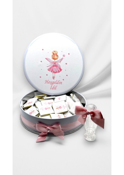 Peri Kızı Temalı Isme Özel Hoş Geldin Kız Bebek Doğum Günü Hediyelik Çikolata