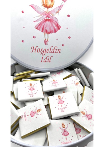 Peri Kızı Temalı Isme Özel Hoş Geldin Kız Bebek Doğum Günü Hediyelik Çikolata modelleri