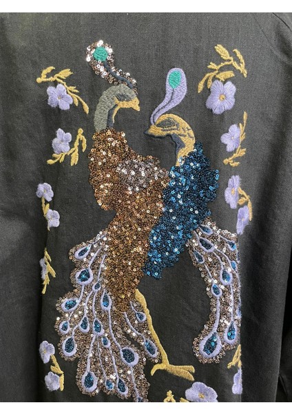 Kadın Kuşlu Taş Işlemeli Pamuk Nakışlı Kimono modelleri