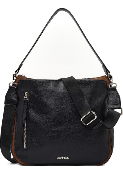 Kadın Siyah Uzun Askılı Deri Omuz Çantası 25WBD255914