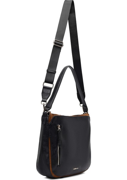 Kadın Siyah Uzun Askılı Deri Omuz Çantası 25WBD255914