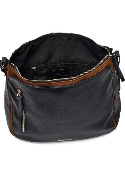 Kadın Siyah Uzun Askılı Deri Omuz Çantası 25WBD255914