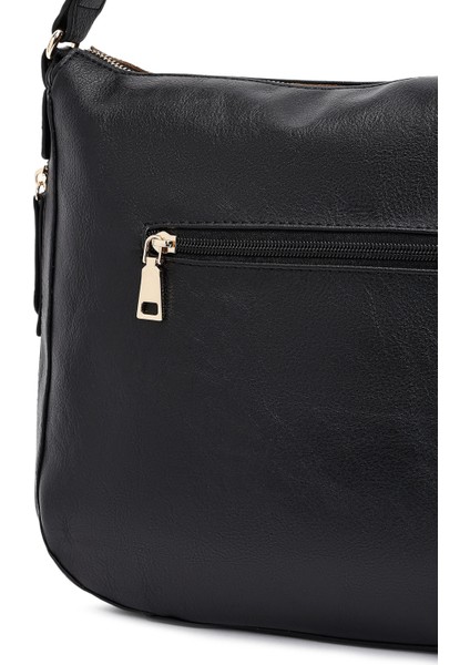 Kadın Siyah Uzun Askılı Deri Omuz Çantası 25WBD255914