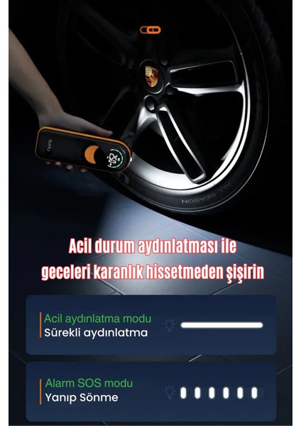 Airslim Mini Taşınabilir Şarjlı Araba Hava Kompresörü LED Işıklı Oto Araç Lastik Top Şişirme Pompası fırsatları