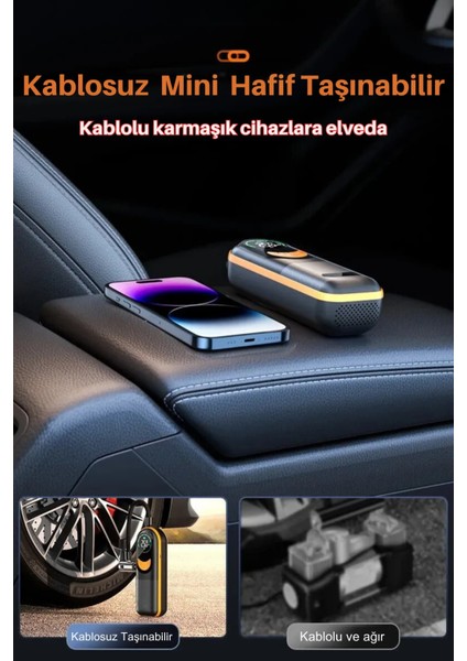 Airslim Mini Taşınabilir Şarjlı Araba Hava Kompresörü LED Işıklı Oto Araç Lastik Top Şişirme Pompası indirimleri