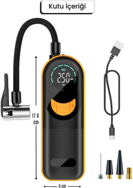 Airslim Mini Taşınabilir Şarjlı Araba Hava Kompresörü LED Işıklı Oto Araç Lastik Top Şişirme Pompası