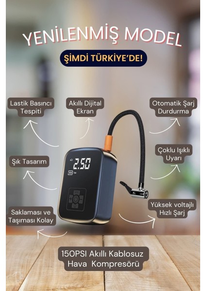 Airgo Taşınabilir Şarjlı Araba Hava Kompresörü Powerbank LED Işıklı Araç Lastik Top Şişirme Pompası fiyatları