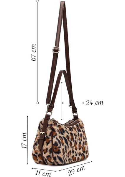 Kadın Leopar Uzun Askılı Peluş Omuz Çantası 25WBD2672PH fiyatları