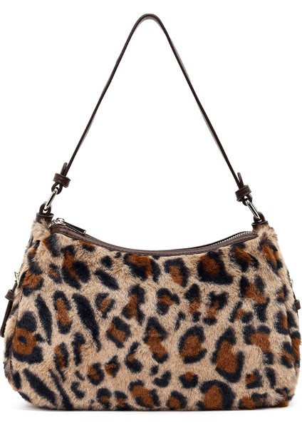 Kadın Leopar Uzun Askılı Peluş Omuz Çantası 25WBD2672PH fırsatları