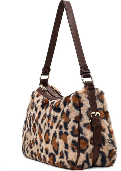 Kadın Leopar Uzun Askılı Peluş Omuz Çantası 25WBD2672PH indirimleri