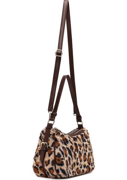 Kadın Leopar Uzun Askılı Peluş Omuz Çantası 25WBD2672PH