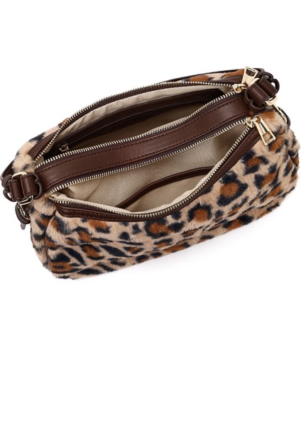 Kadın Leopar Uzun Askılı Peluş Omuz Çantası 25WBD2672PH