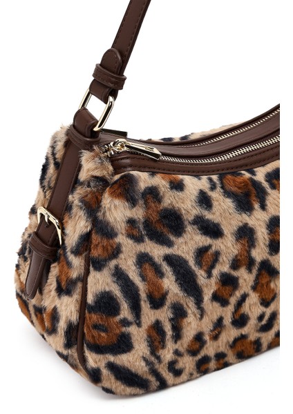 Kadın Leopar Uzun Askılı Peluş Omuz Çantası 25WBD2672PH