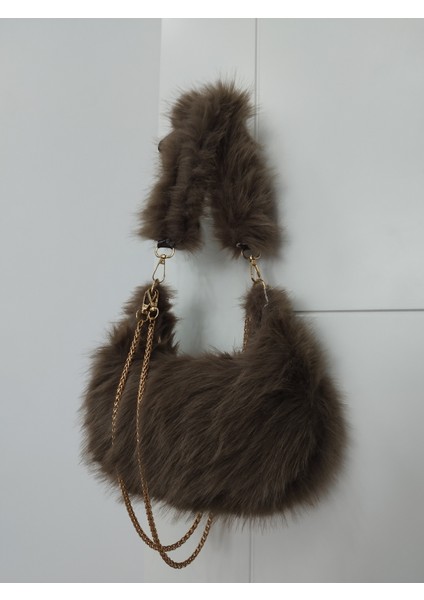 Vintage Peluş Kürk Model Sonbahar, Kış Tote Bag Kadın El, Omuz, Çapraz Çanta