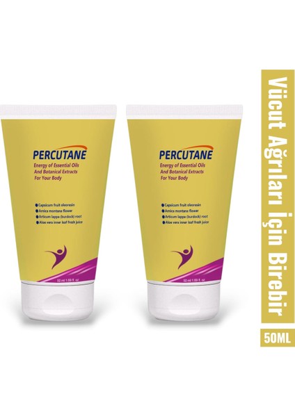 Percutane Kas ve Eklemler Için Ağrı Masaj Kremi 50 ml x 2 Adet / Yoğun Etkili, Rahatlatıcı Bitkisel Formül