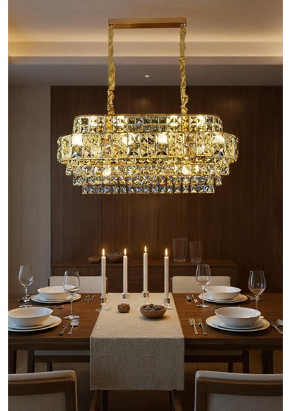 Capella 80 cm Kristal Taş Detaylı Gold Avize