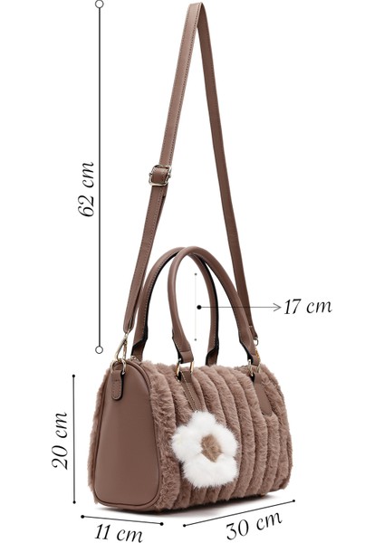 Kadın Vizon Uzun Askılı Aksesuarlı Peluş Omuz Çantası 25WBD2673PH fiyatları