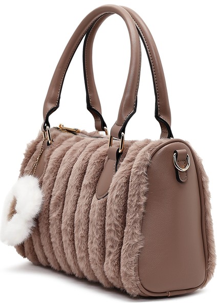 Kadın Vizon Uzun Askılı Aksesuarlı Peluş Omuz Çantası 25WBD2673PH indirimleri
