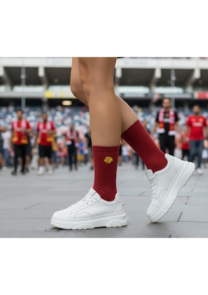 Taraftar 2 Çift Sarı Kırmızı Aslan Nakışlı Casual Yazlık Kışlık Unisex Soket Tenis Taraftar Çorap indirimleri