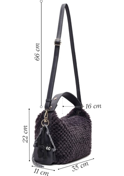 Kadın Gri Uzun Askılı Charmlı Peluş Omuz Çantası 25WBD2865PH fiyatları