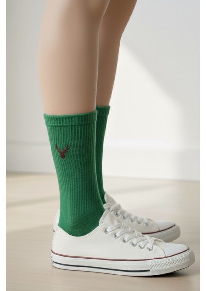 Geyik Nakışlı Renkli Yazlık Kışlık Pamuklu Unisex Soket Çorap