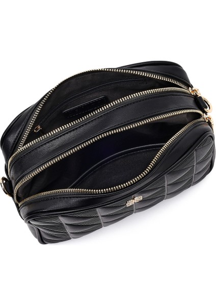 Kadın Siyah Uzun Askılı Baskılı Çapraz Çanta 25ABD284926
