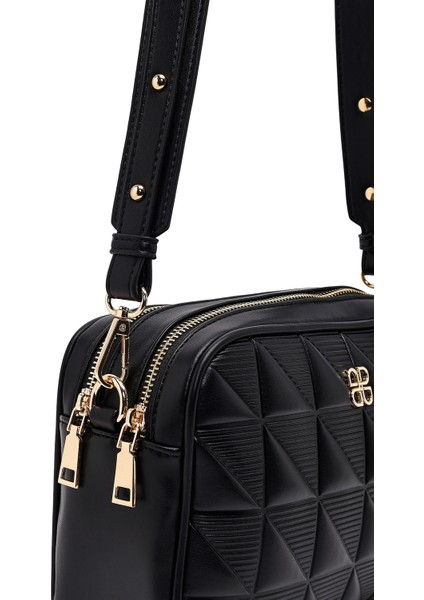 Kadın Siyah Uzun Askılı Baskılı Çapraz Çanta 25ABD284926