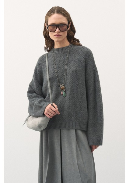 Oversize Örgü Kazak Gri