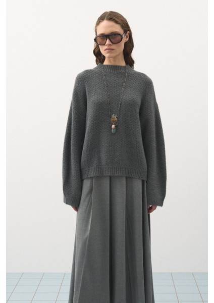 Oversize Örgü Kazak Gri modelleri